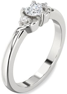 Diamond Silver Heart Three Stone Engagement Ring