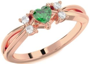 Diamond Emerald Rose Gold Heart Promise Ring