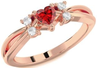 Diamond Ruby Rose Gold Heart Promise Ring