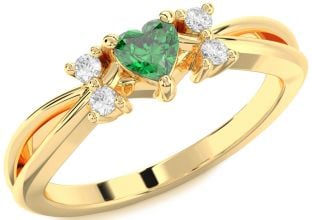 Diamond Emerald Gold Heart Promise Ring