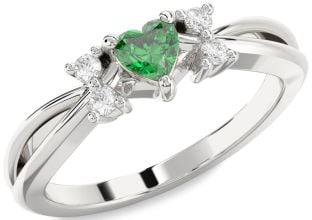 Diamond Emerald Platinum Heart Promise Ring