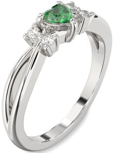 Diamond Emerald Platinum Heart Promise Ring