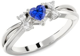 Diamond Blue Sapphire Platinum Heart Promise Ring