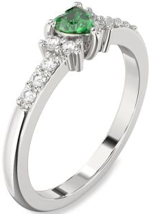 Diamond Emerald Platinum Heart Promise Ring