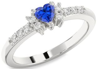 Diamond Blue Sapphire Platinum Heart Promise Ring