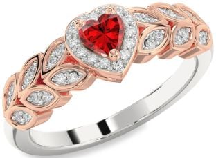 Diamond Ruby Silver & 10K Rose Gold Heart Promise Ring