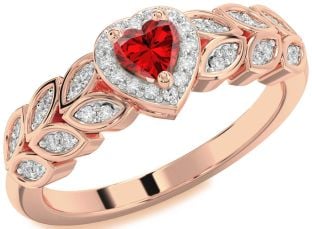 Diamond Ruby Rose Gold Heart Promise Ring