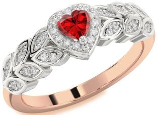 Diamond Ruby White Rose Gold Heart Promise Ring