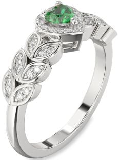 Diamond Emerald Platinum Heart Promise Ring