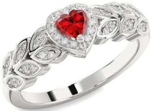 Diamond Ruby Platinum Heart Promise Ring