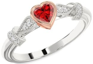 Diamond Ruby Silver & 10K Rose Gold Heart Promise Ring