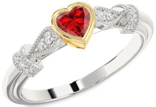 Diamond Ruby Platinum & Yellow Gold Heart Promise Ring
