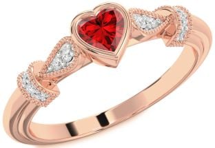 Diamond Ruby Rose Gold Heart Promise Ring