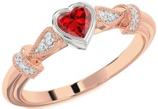 Diamond Ruby White Rose Gold Heart Promise Ring