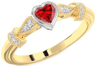 Diamond Ruby Platinum & Yellow Gold Heart Promise Ring