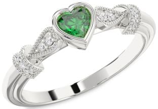 Diamond Emerald Platinum Heart Promise Ring