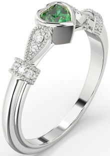 Diamond Emerald Platinum Heart Promise Ring
