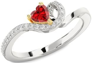 Diamond Ruby Gold Silver Heart Pave Promise Ring