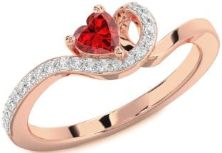 Diamond Ruby Rose Gold Heart Pave Promise Ring