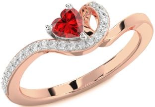 Diamond Ruby White Rose Gold Heart Pave Promise Ring