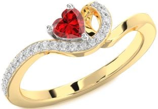 Diamond Ruby Gold Silver Heart Pave Promise Ring