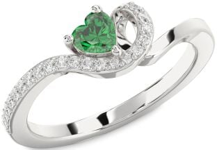Diamond Emerald Platinum Heart Pave Promise Ring