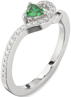 Diamond Emerald Platinum Heart Pave Promise Ring