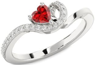 Diamond Ruby Platinum Heart Pave Promise Ring