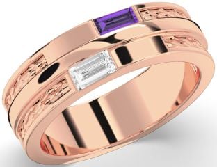 Men's Rose Gold Baguette Two Stone Promise Band Ring