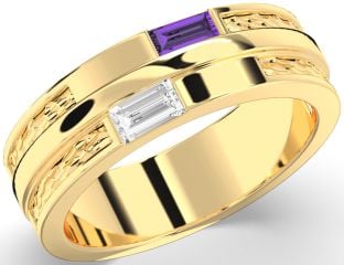 Men's Gold Baguette Two Stone Promise Band Ring
