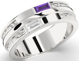 Men's Platinum Baguette Two Stone Promise Band Ring