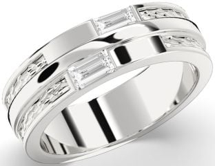 Men's Diamond Silver Baguette Two Stone Band Ring