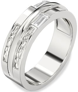 Men's Diamond Silver Baguette Two Stone Band Ring