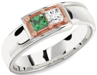 Men's Platinum & Rose Gold Princess Two Stone Promise Band Ring