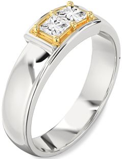 Men's Diamond Gold Silver Princess Two Stone Band Ring