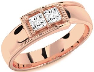 Men's Diamond Rose Gold Princess Two Stone Band Ring