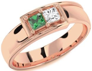 Men's Rose Gold Princess Two Stone Promise Band Ring