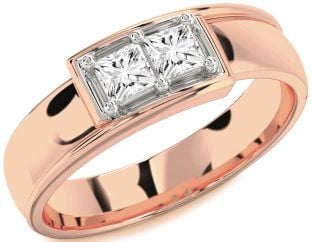 Men's Diamond Platinum & Rose Gold Princess Two Stone Band Ring