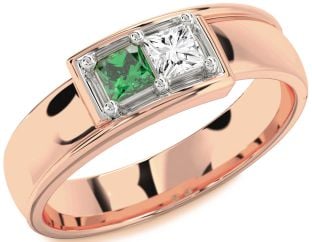 Men's Platinum & Rose Gold Princess Two Stone Promise Band Ring