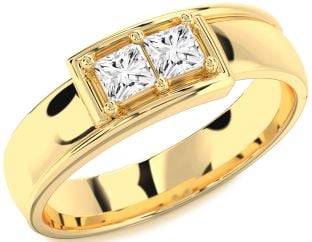 Men's Diamond Gold Princess Two Stone Band Ring