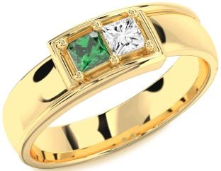 Men's Gold Silver Princess Two Stone Promise Band Ring