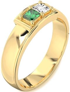 Men's Gold Silver Princess Two Stone Promise Band Ring