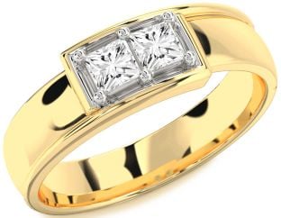 Men's Diamond Platinum & Yellow Gold Princess Two Stone Band Ring