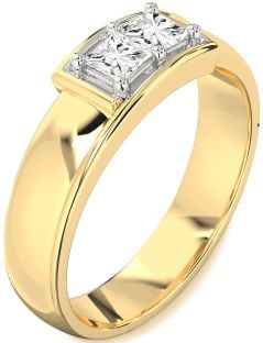 Men's Diamond Platinum & Yellow Gold Princess Two Stone Band Ring