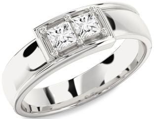 Men's Diamond Platinum Princess Two Stone Band Ring
