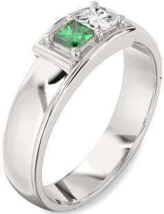 Men's Platinum Princess Two Stone Promise Band Ring