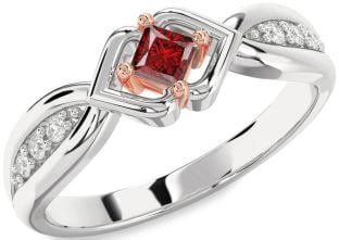 Diamond Ruby Platinum & Rose Gold Princess Promise Ring