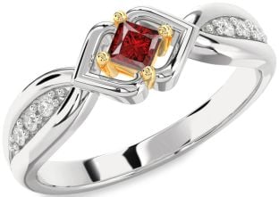 Diamond Ruby Platinum & Yellow Gold Princess Promise Ring