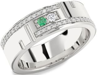 Men's Diamond Platinum Round Two Stone Promise Band Ring