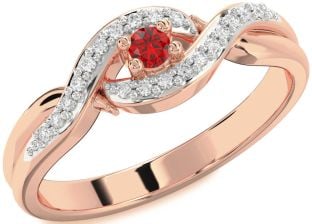 Diamond Ruby Rose Gold Knot Round Pave Promise Ring